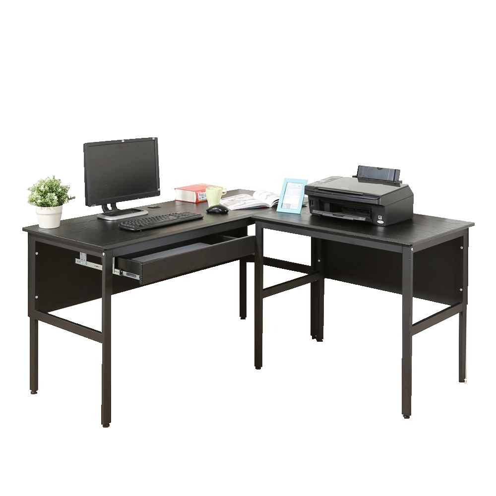 《DFhouse》頂楓150+90公分大L型工作桌+1抽屜電腦桌-黑橡木色