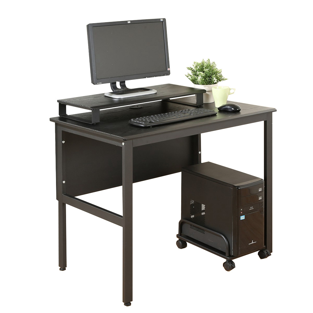 《DFhouse》頂楓90公分工作桌+主機架+桌上架-黑橡木色