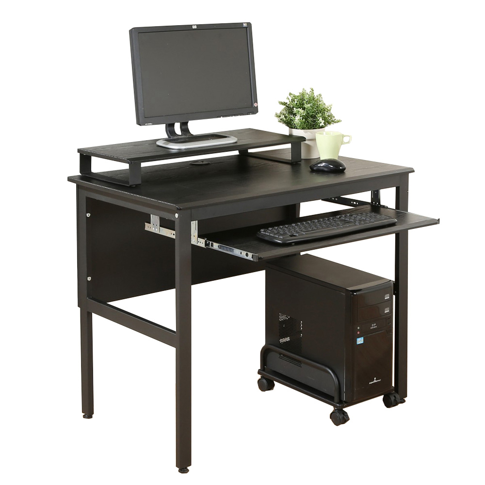《DFhouse》頂楓90公分工作桌+1鍵盤+主機架+桌上架-黑橡木色
