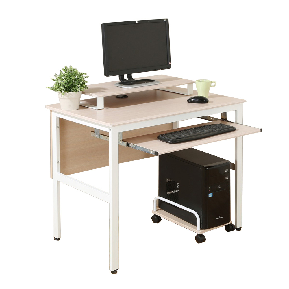 《DFhouse》頂楓90公分工作桌+1鍵盤+主機架+桌上架-白楓木色