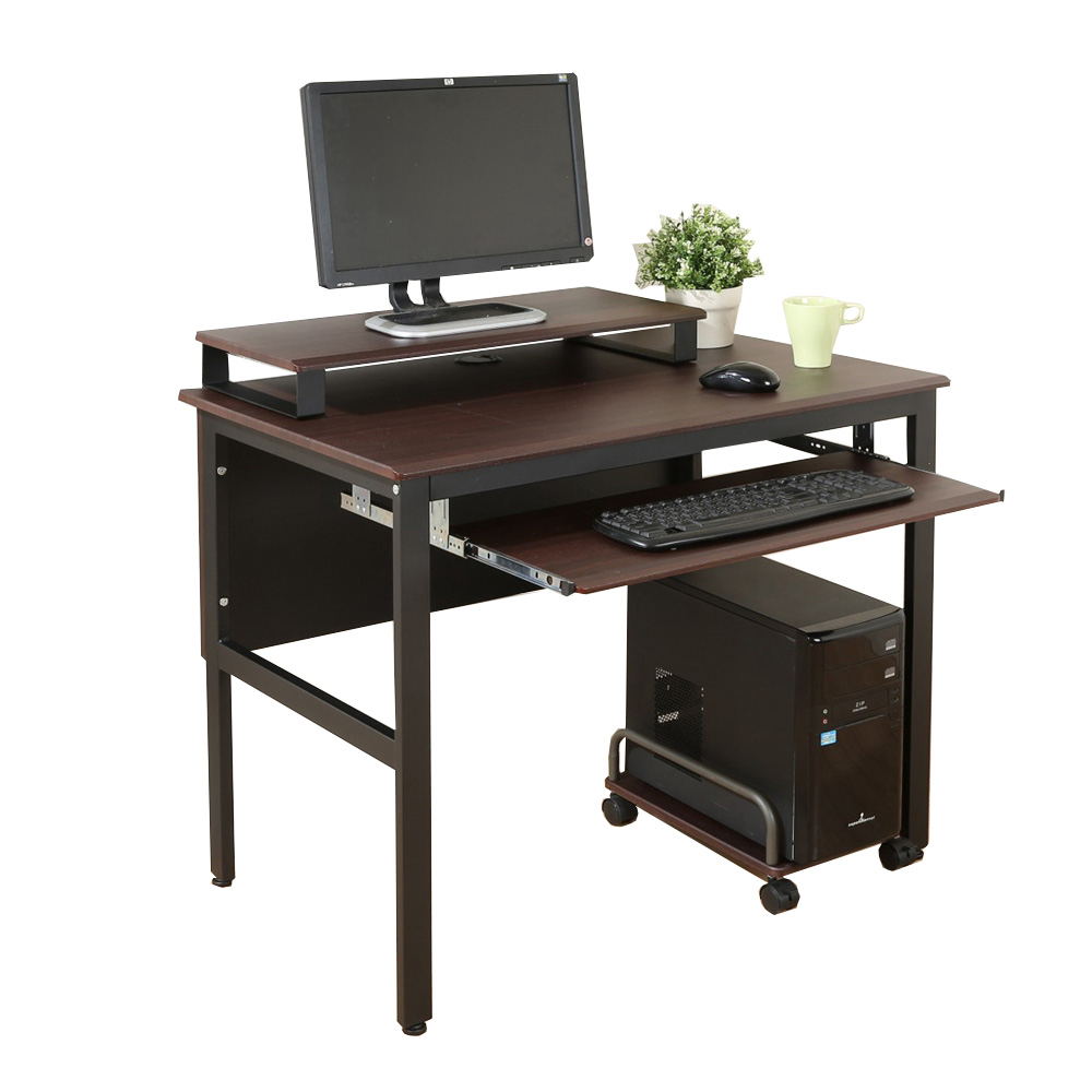 《DFhouse》頂楓90公分工作桌+1鍵盤+主機架+桌上架-胡桃色