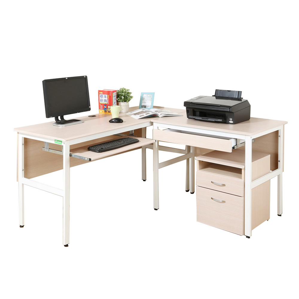 《DFhouse》頂楓150+90公分大L型工作桌+1抽屜+1鍵盤+活動櫃-楓木色