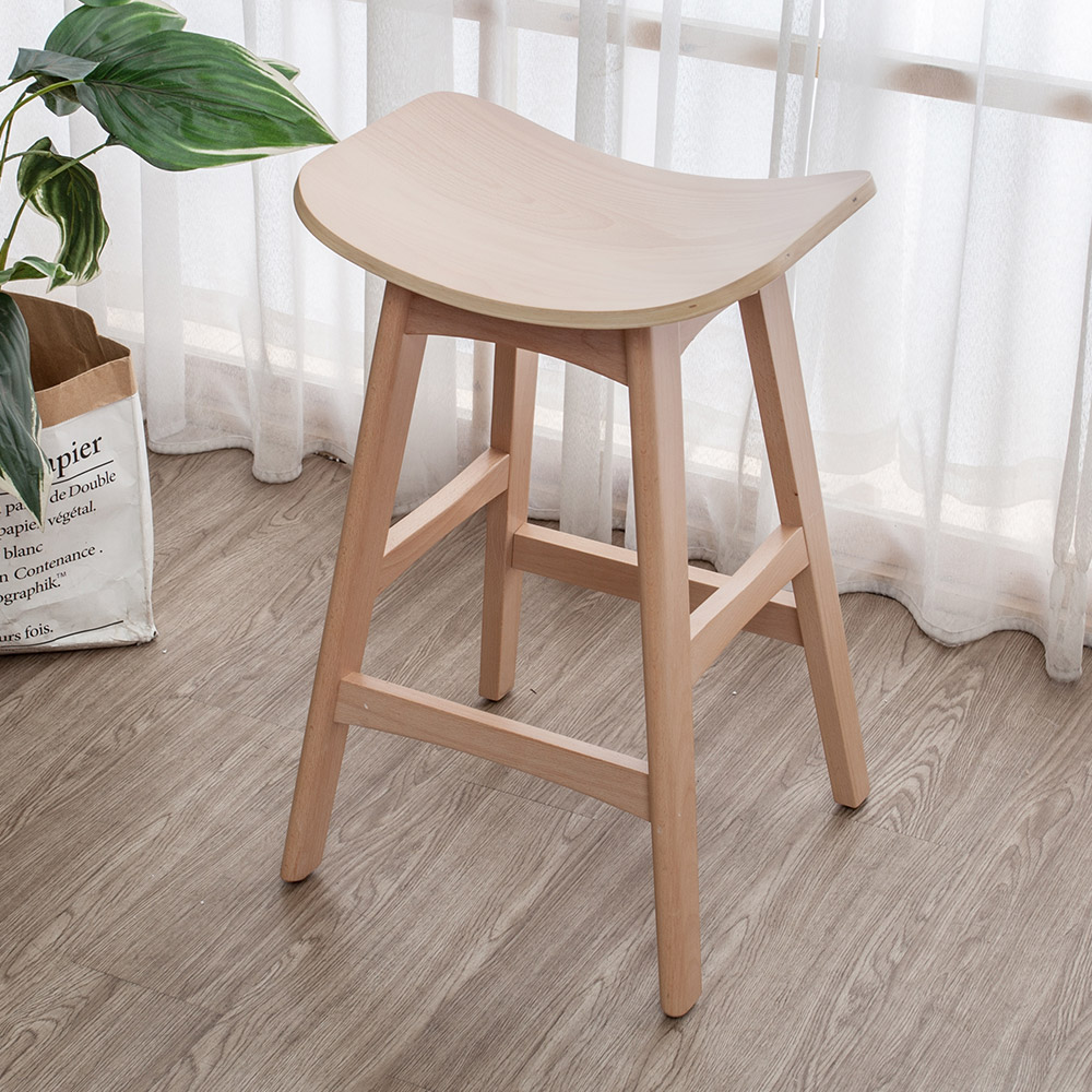 Boden-奧奇曲木造型實木吧台椅/吧檯椅/高腳椅(低)