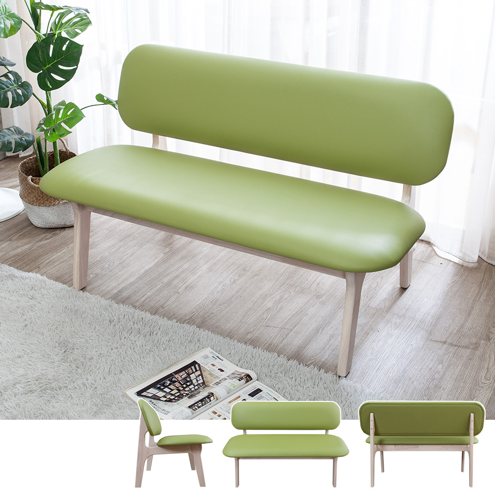 Boden-斯頓實木綠色皮兩人座餐椅/二人休閒椅/長椅/穿鞋椅