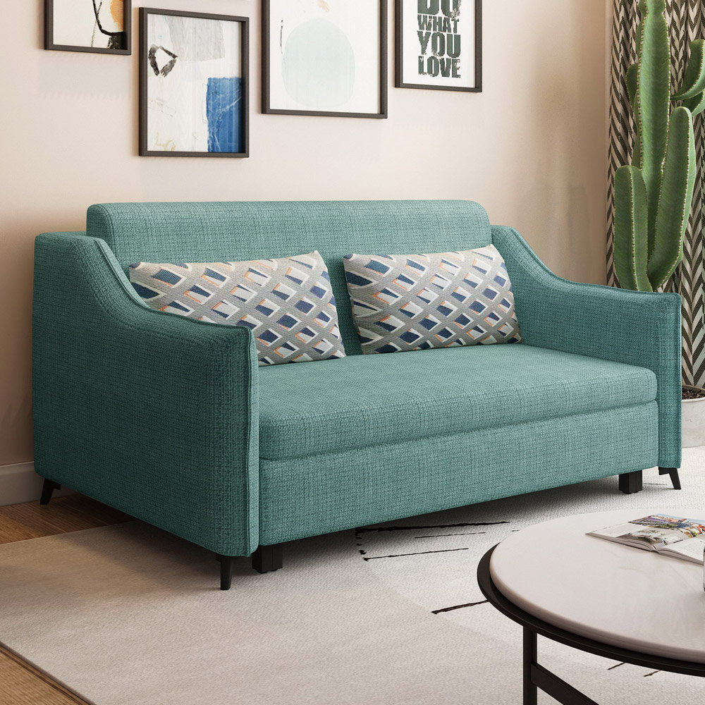 Boden-羅旺綠色布沙發床組/雙人椅/二人座(贈抱枕)