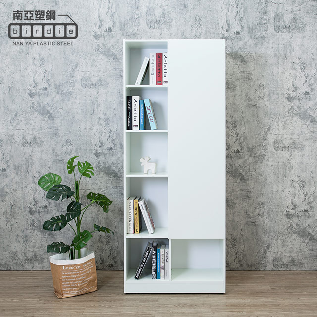 Birdie南亞塑鋼-2.7尺開放式6格右上單門書櫃/六格一門收納櫃/展示櫃/置物櫃(白色)