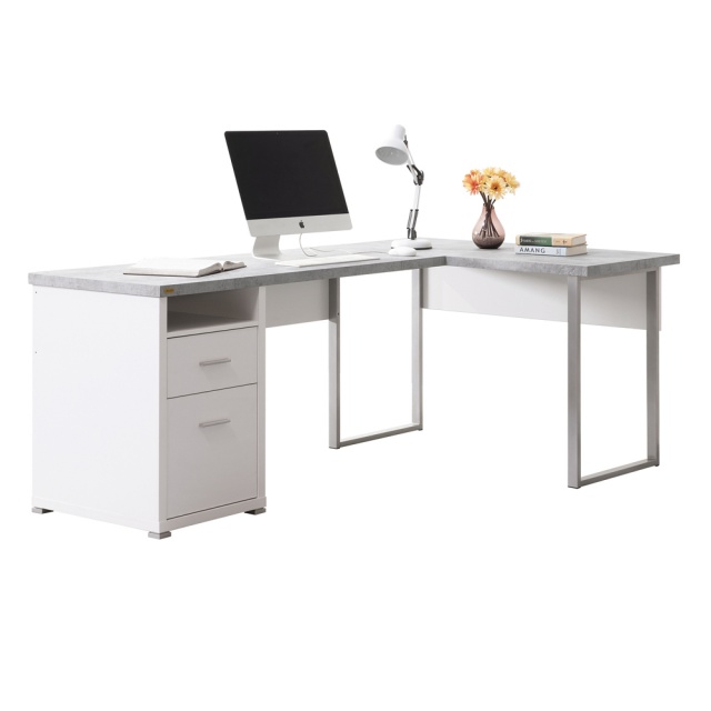 康迪仕摩登L型書桌(清水模+白色)