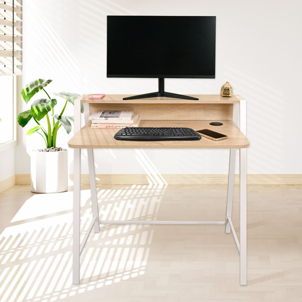 【AOTTO】簡約雙層木紋書桌-80CM(電腦桌 辦公桌 工作桌)