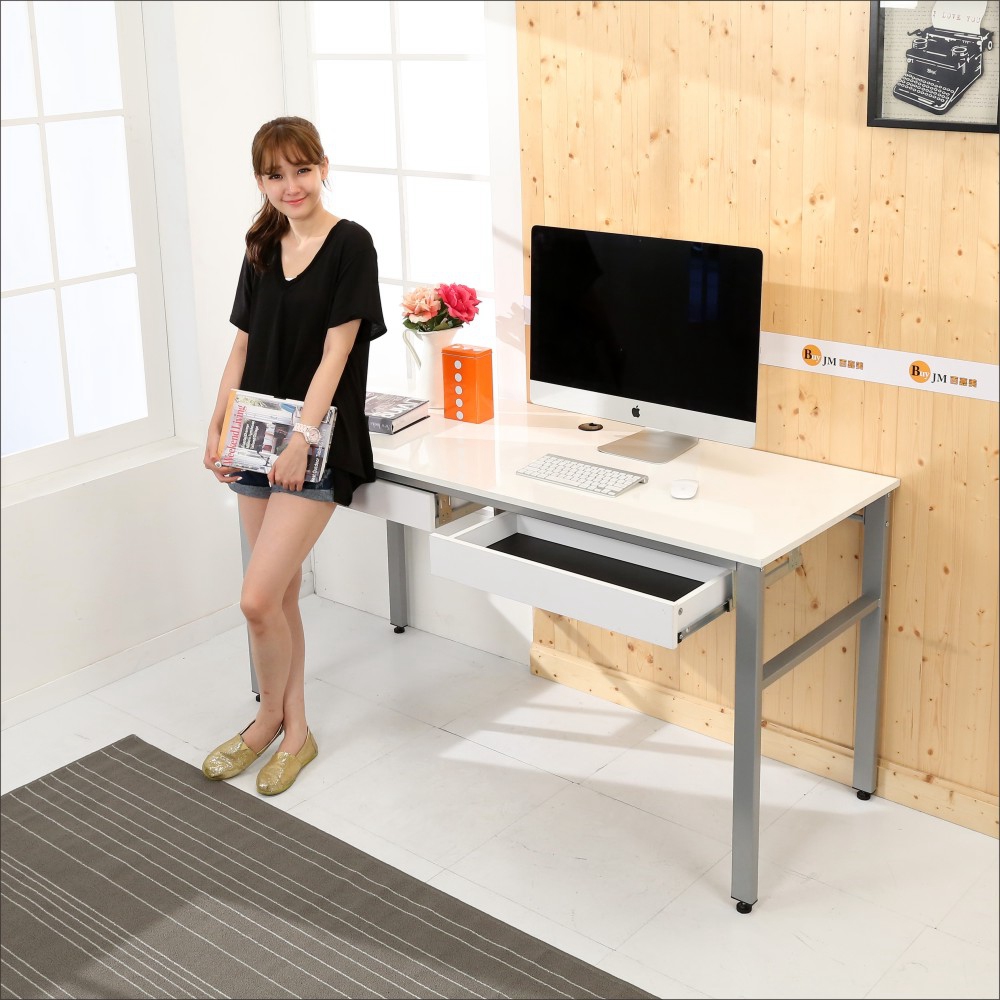 BuyJM低甲醛木紋白160公分雙抽屜穩重工作桌