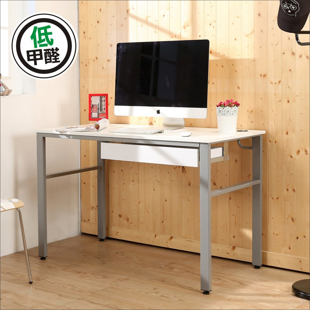 BuyJM低甲醛木紋白120公分單抽屜穩重工作桌