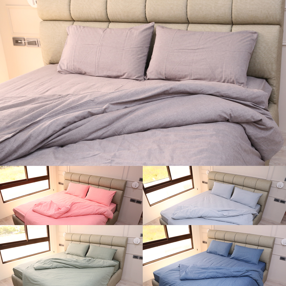 BuyJM MIT水洗棉雙人加大6尺素面薄床包被套4件組 (5色)