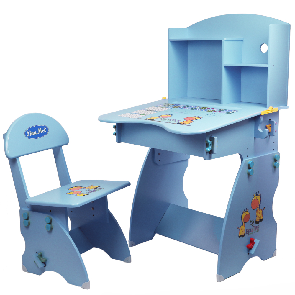 寶盟BAUMER 新一代-木質兒童升降成長書桌椅(天空藍)