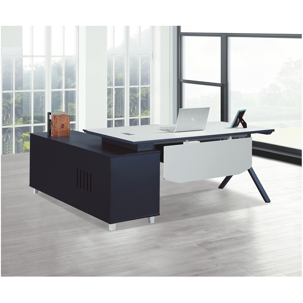 AS-維克托多功能收納黑白配L型辦公桌+側櫃-總寬:180x160x75cm