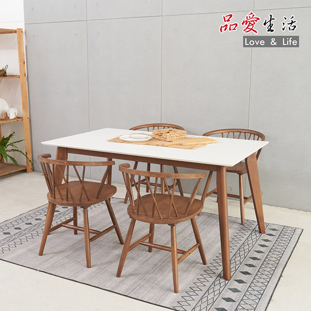 【品愛生活】純粹白時尚設計實木餐桌椅(一桌四椅)