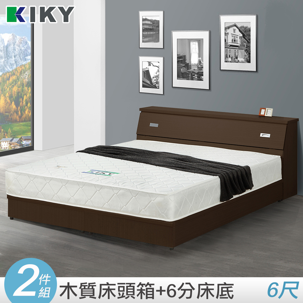 【KIKY】赫卡忒 木色六分板床組 床頭箱+床底 雙人加大6尺(胡桃色、白橡色)