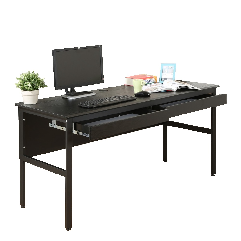 《DFhouse》頂楓150公分電腦辦公桌+2抽屜-黑橡木色