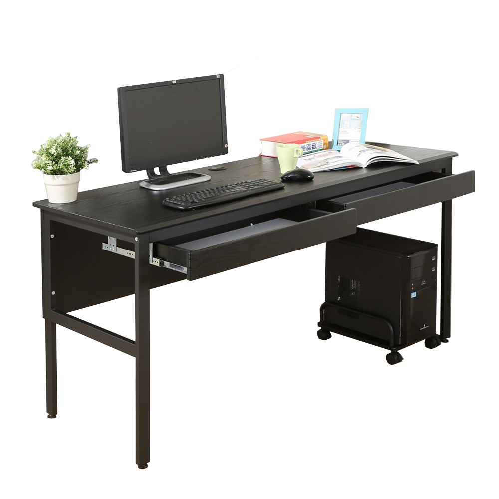 《DFhouse》頂楓150公分電腦桌+2抽屜+主機架-黑橡木色