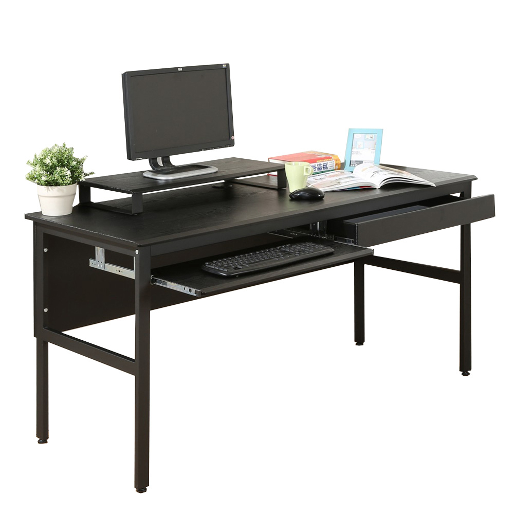 《DFhouse》頂楓150公分電腦桌+一抽一鍵+桌上架-黑橡木色