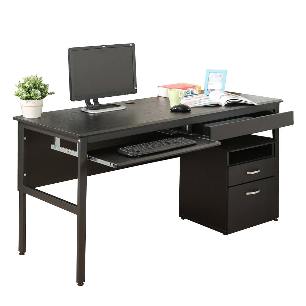 《DFhouse》頂楓150公分電腦桌+一抽一鍵+活動櫃-黑橡木色