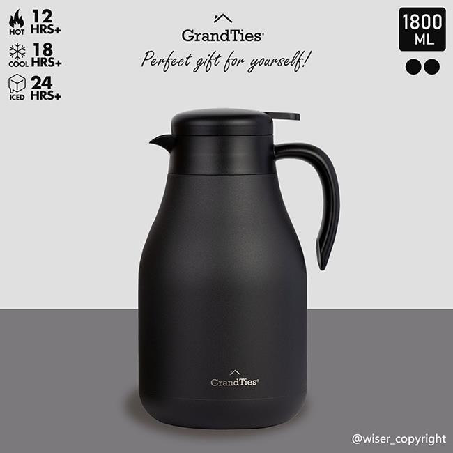 【GrandTies】1800ml真空不鏽鋼熱咖啡壺/保溫壺/保溫瓶(保冷/保溫)-午夜黑