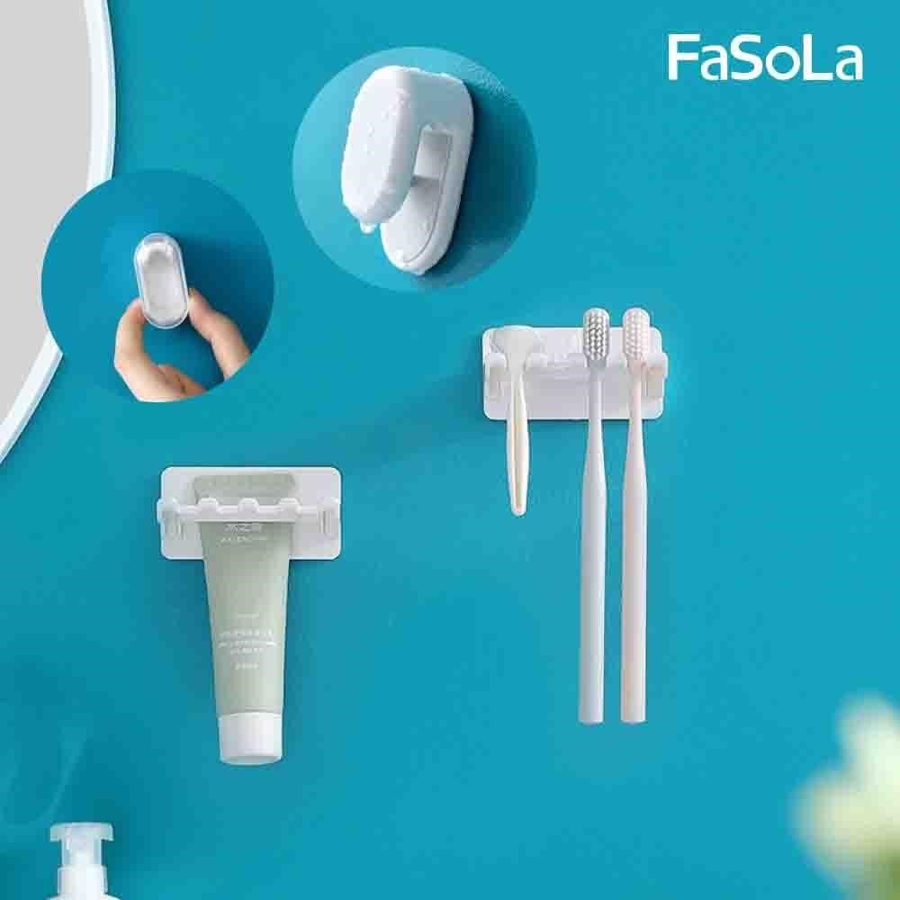 FaSoLa 免打孔自動翻蓋牙刷架 壁掛牙膏夾