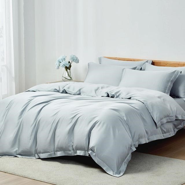 素色60支天絲100%萊賽爾兩用被床包枕套四件組 / 淺霧藍 (5X6.2尺)