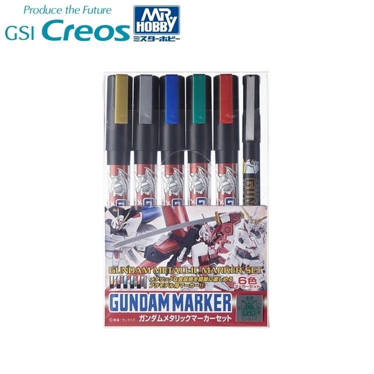 日本MR.HOBBY Gsi Creos鋼彈麥克筆共6支即Gundam Marker金屬色筆+墨線筆GMS-121