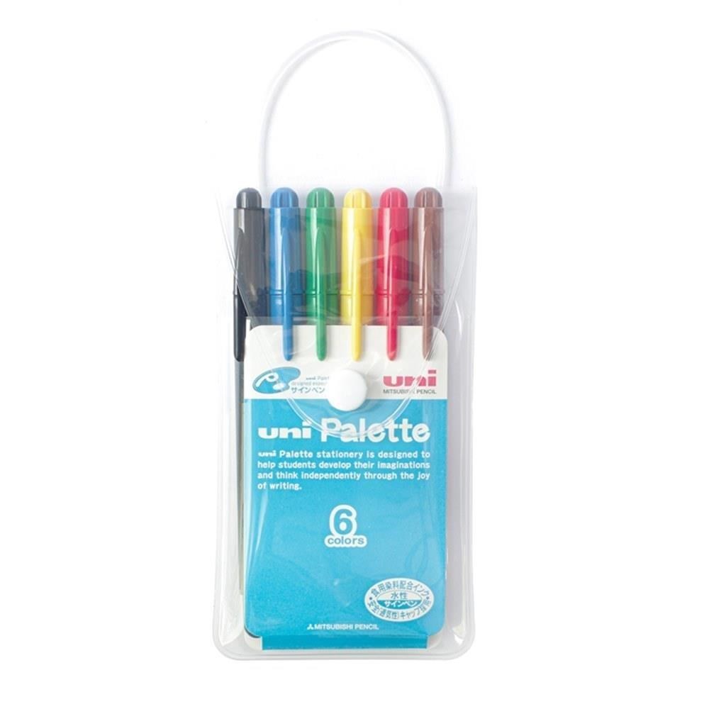 日本製造UNI食用染料簽字筆Palette水性彩色筆PW-503 6C PLT氈尖筆(6色組)麥克筆