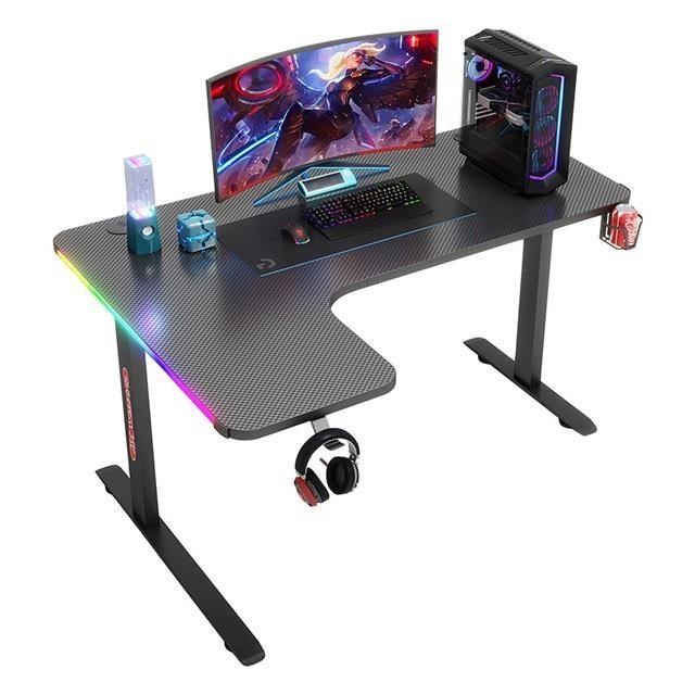 MGSHOPMGSHOP 幻彩跑馬燈卡夢碳纖維L型轉角電競桌電腦桌工作桌(140/60/100