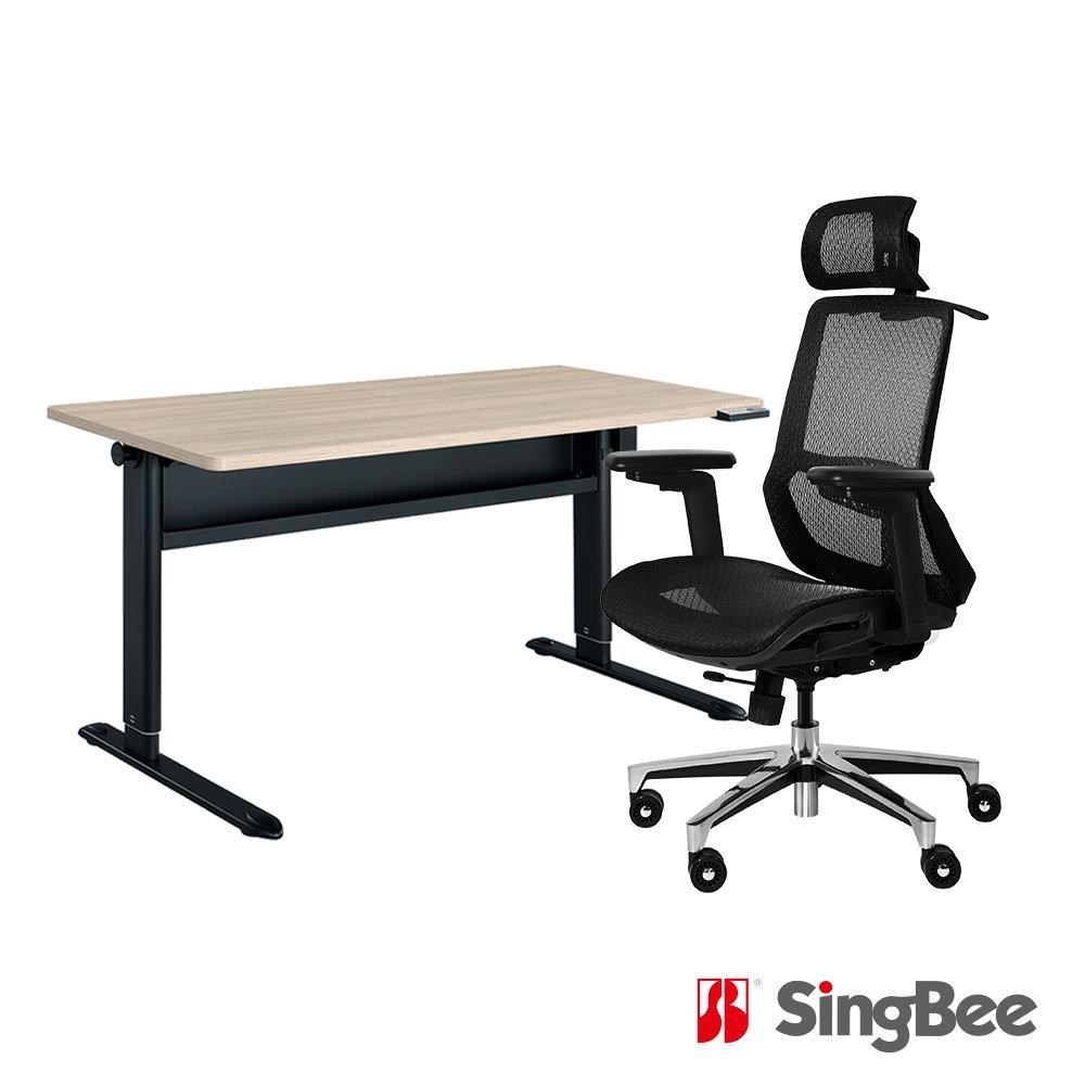 【SingBee 欣美】電動升降桌 ET5-120x70cm+TYSON太森椅(升降桌 電動桌 辦公桌 工作桌)