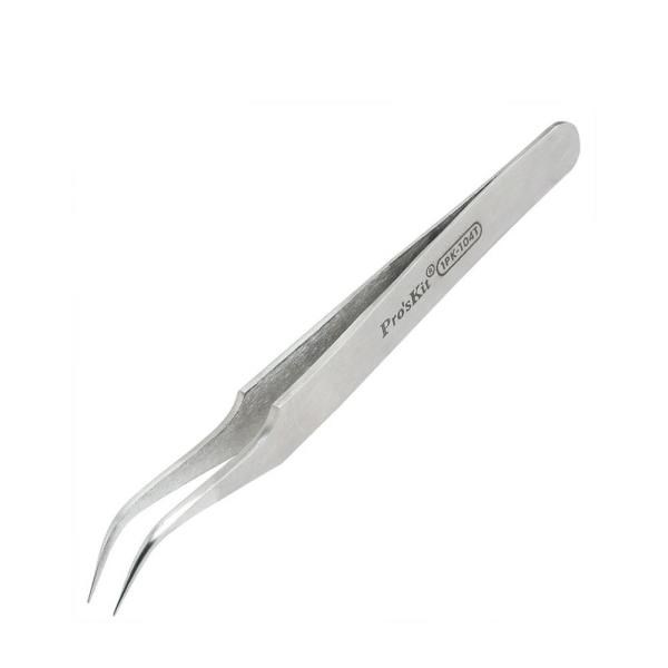 臺灣製造Pro'sKit寶工不銹鋼防磁彎尖鑷子1PK-104T(120mm;防腐蝕;無磁性)彎尖頭 彎嘴尖