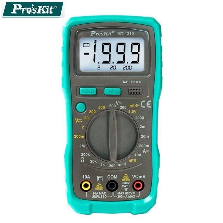 臺灣製造Pro’sKit寶工3又1/2數位電錶MT-1210經濟款(附電池.晶體測試LCD背光)數位型