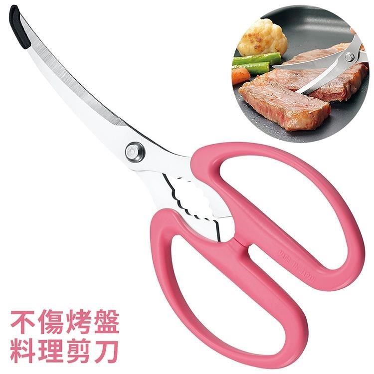 日本下村工業不傷烤盤料理剪刀YP-402(6cm彎曲刀刃;不銹鋼刃物鋼;附保護套)