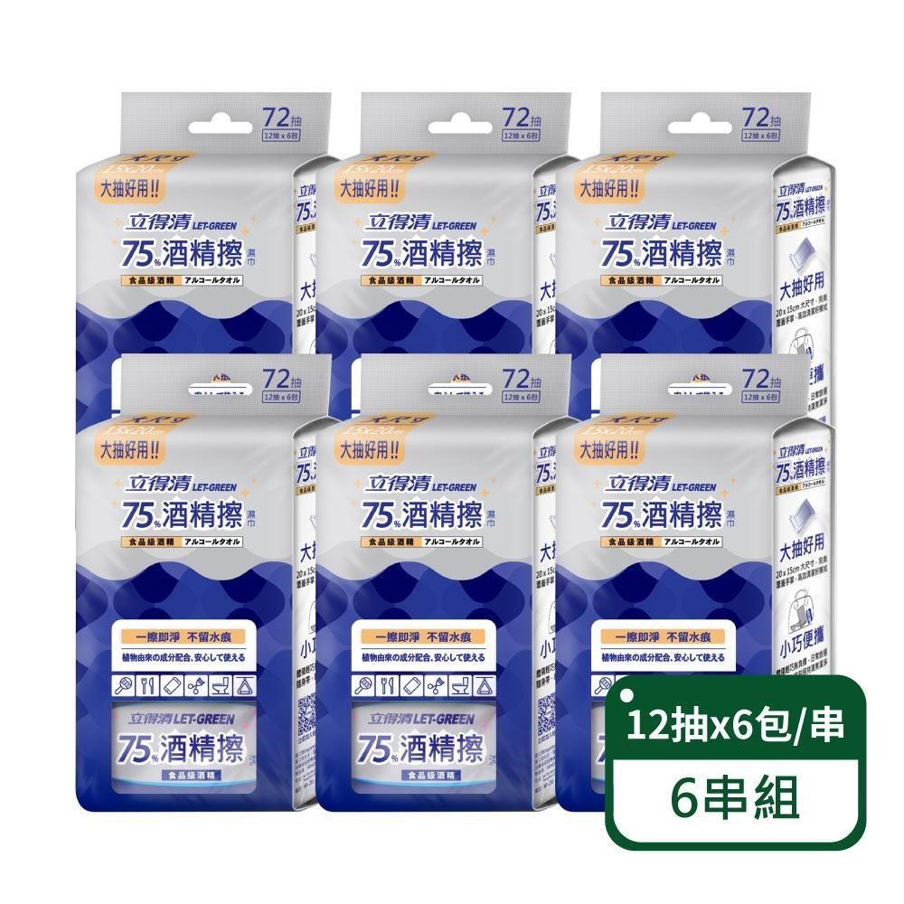 【立得清】抗菌隨身包75%酒精擦濕巾迷你包-12抽x6包入；6串組