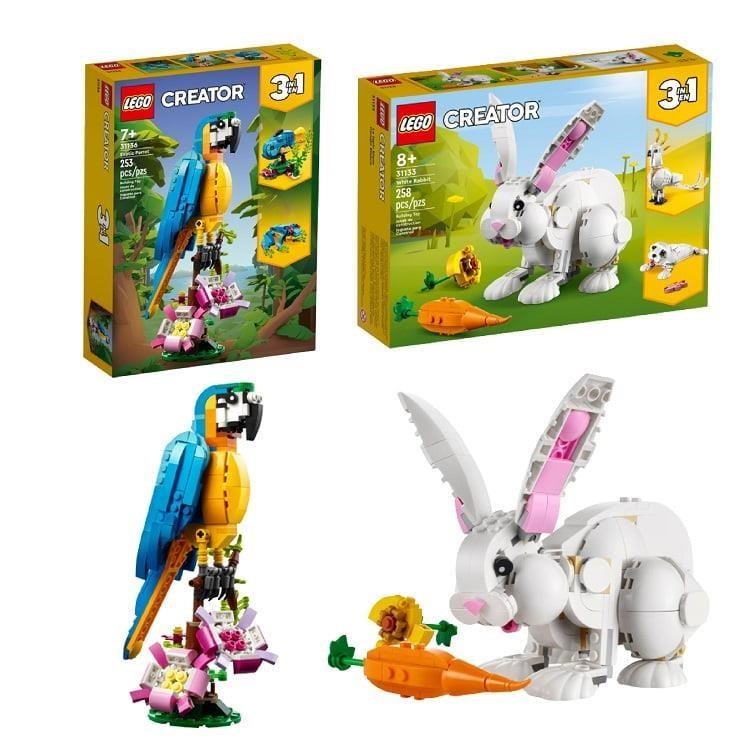 【LEGO 樂高積木超值組】異國鸚鵡31136+白兔31133 創意大師系列
