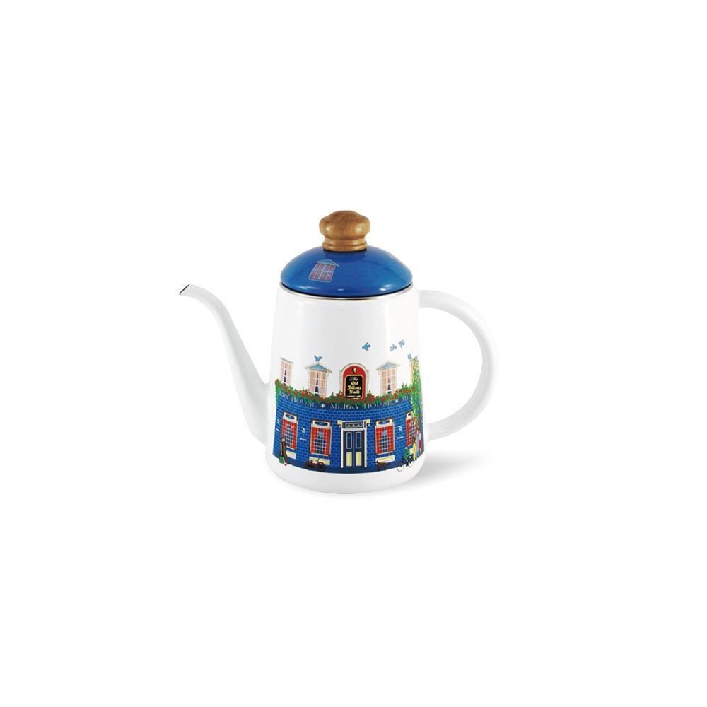 【FUJIHORO 富士琺瑯】英倫午茶系列 1.0L琺瑯手沖壺-藍色小屋