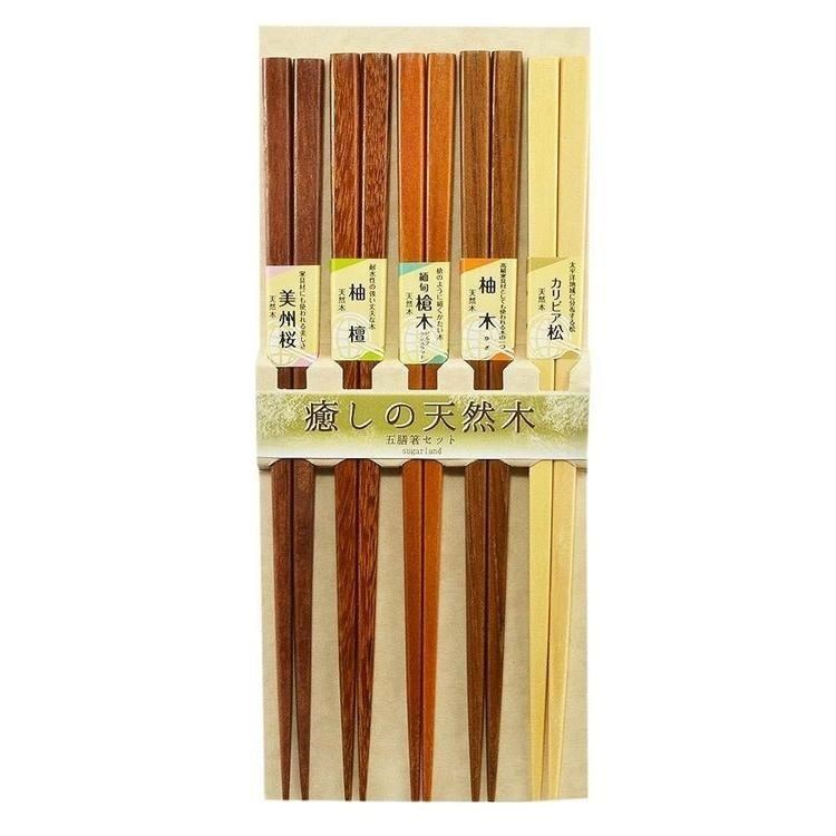 日本製Sugar Land逸品社五膳箸5種天然原木筷子343917(5入)木頭筷木箸