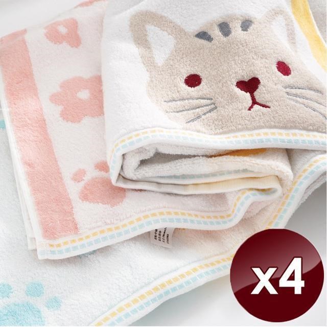 【藻土屋】【HKIL-巾專家】日系櫻花貓純棉浴巾X4-MS
