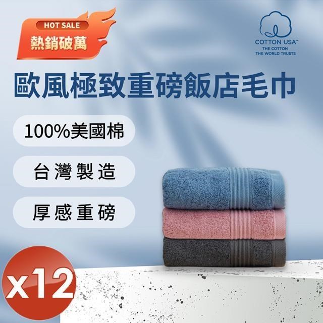 【HKIL-巾專家】MIT歐風極緻厚感重磅飯店彩色毛巾(3色任選)-12入組