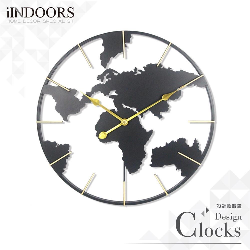 工業設計時鐘-黑色地圖60cm
