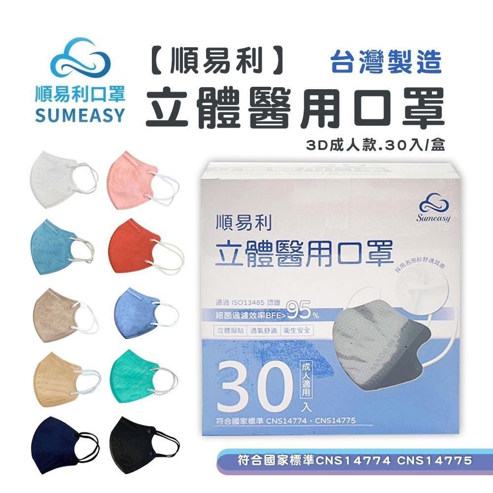 【順易利】成人3D立體醫用口罩-(30片/盒)★兩盒組販售