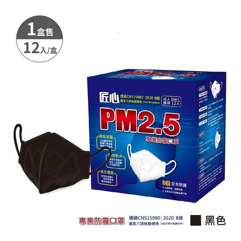 【匠心】PM2.5 新B級 防霾口罩-成人 L尺寸-12入/盒 (黑色)