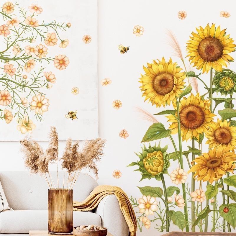 無痕設計防水壁貼 北歐風 植物 向日葵 太陽花 雛菊 裝飾貼紙 2103