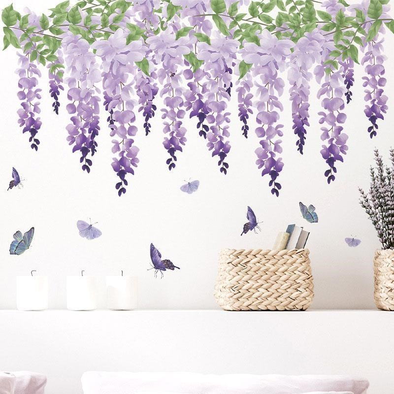 無痕設計防水壁貼 北歐風 紫色 藤蔓 夢幻 薰衣草 蝴蝶 427