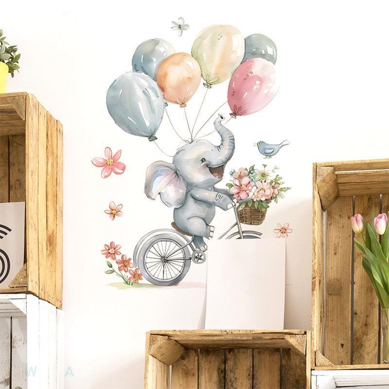 無痕設計防水壁貼 北歐風 動物 兒童 可愛 氣球 大象 腳踏車 66