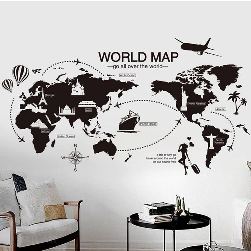 無痕設計防水壁貼 世界地圖 黑白 地球 環遊世界 9258