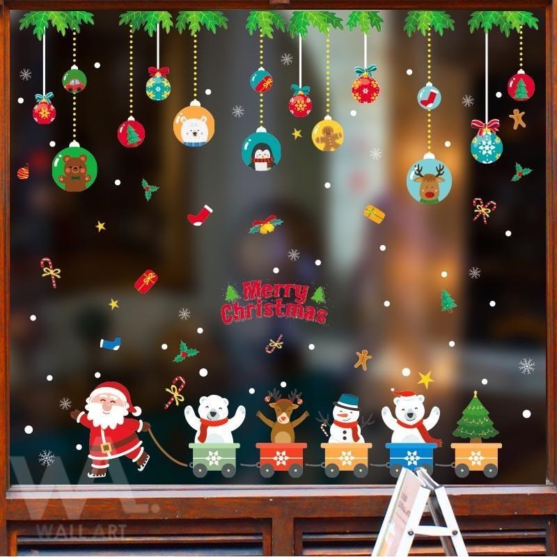 無痕設計防水壁貼 耶誕 聖誕老人 禮物 吊飾 雪人 火車 聖誕樹 麋鹿 92037