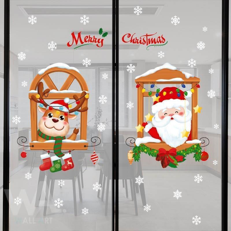 無痕設計防水壁貼 耶誕 聖誕老人 麋鹿 雪花 櫥窗 94030