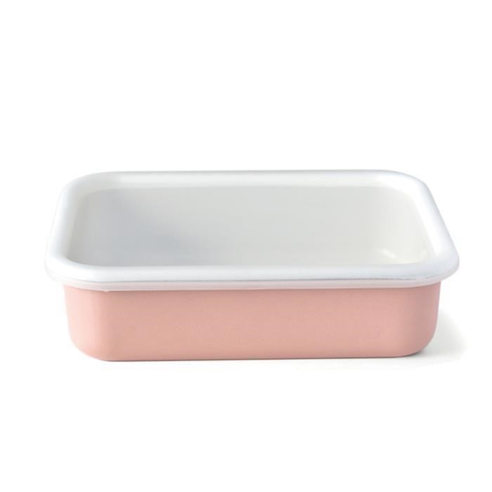 【FUJIHORO 富士琺瑯】COTTON琺瑯烘焙保鮮盒淺型(L)1.35L-莫蘭迪粉