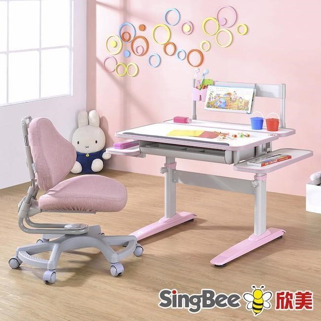 【SingBee 欣美】LeTaHo喜學兒 手拉升降雙板桌+168椅-兒童書桌